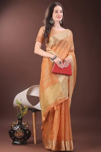 orange color zari border orgenza saree with blouse