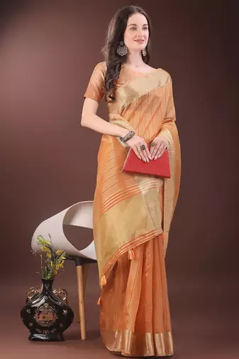 orange color zari border orgenza saree with blouse