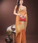 orange color zari border orgenza saree with blouse