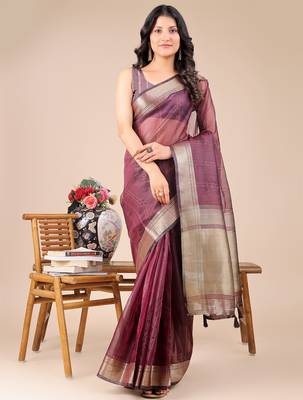 purple zari border orgenza saree with blouse 2
