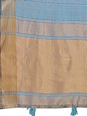 sea Blue color zari border orgenza saree with blouse 4