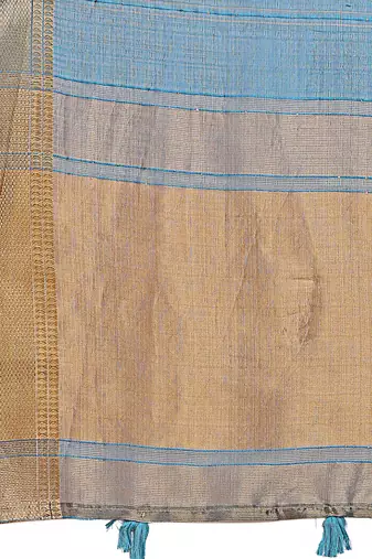 sea Blue color zari border orgenza saree with blouse