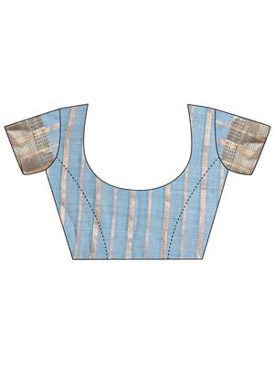 sea Blue color zari border orgenza saree with blouse 5