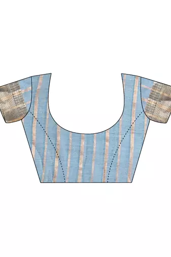 sea Blue color zari border orgenza saree with blouse