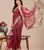 magenta color zari border orgenza saree with blouse