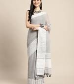 grey woven zari border linen cotton saree