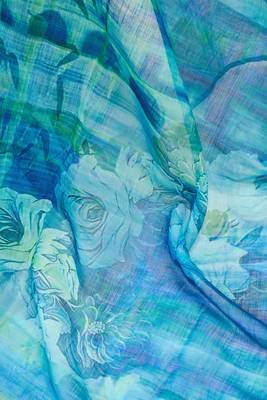 Aqua blue digital printed linen ready to wear designer saree with unstitched blouse 8