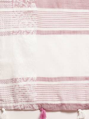 purple woven zari border linen cotton saree 4