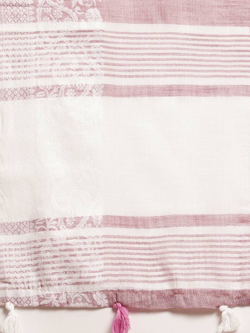 purple woven zari border linen cotton saree