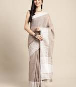 beige woven zari border linen cotton saree