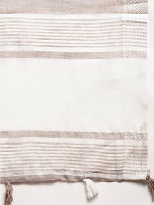 beige woven zari border linen cotton saree 4