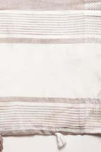 beige woven zari border linen cotton saree