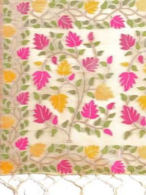 off white weaven flower linen cotton saree 4