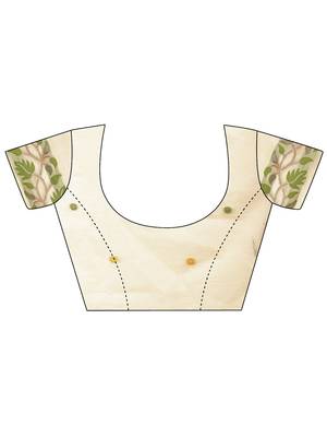 off white weaven flower linen cotton saree 5