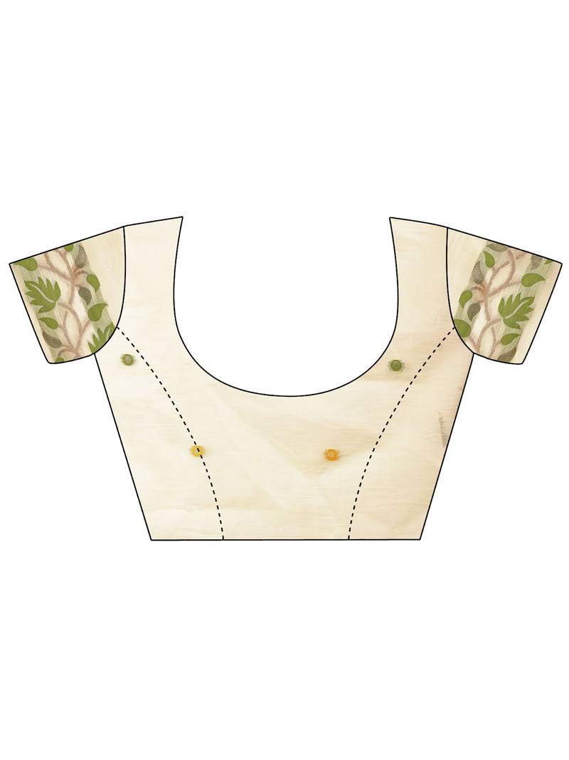 off white color weaven flower linen cotton saree