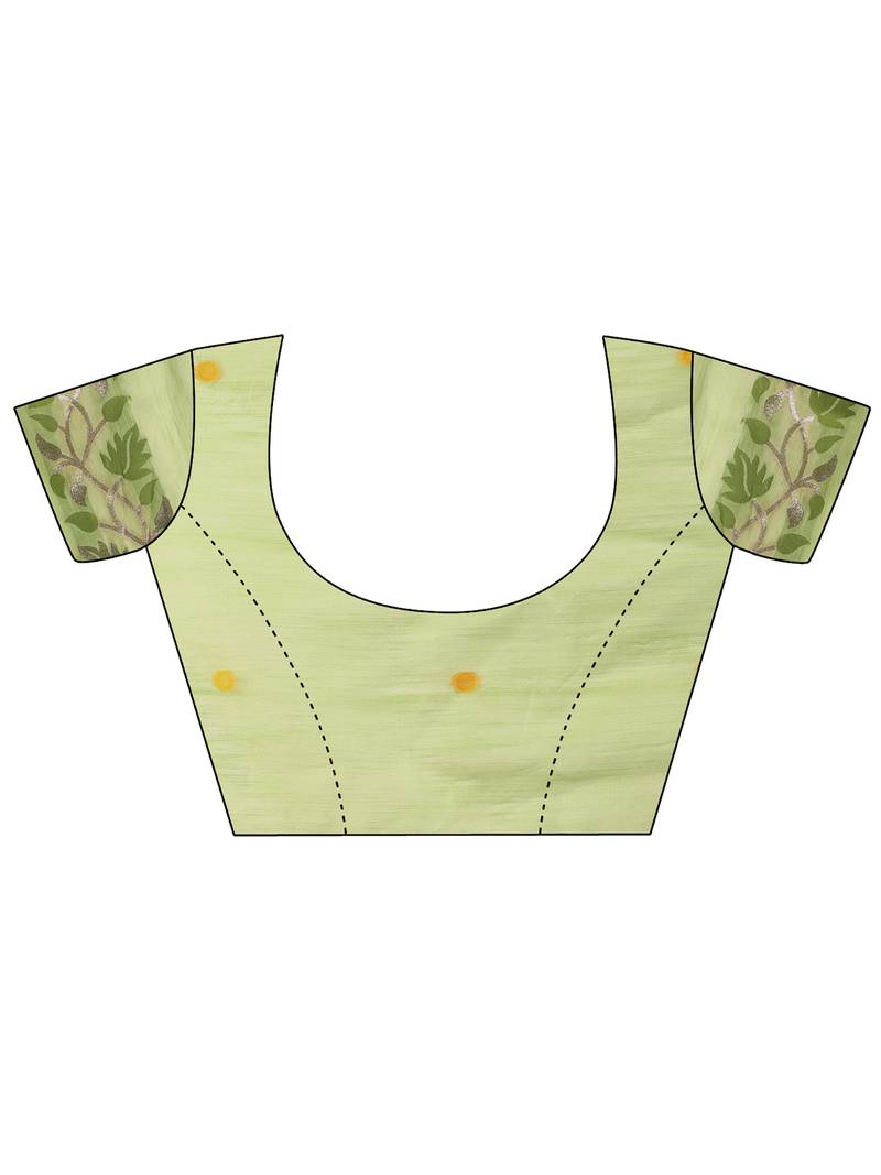 light green color weaven flower linen cotton saree