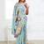 sky blue color weaven flower linen cotton saree