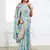 sky blue color weaven flower linen cotton saree