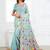 sky blue color weaven flower linen cotton saree