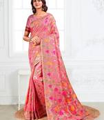 pink color weaven flower linen cotton saree