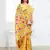 yellow color weaven flower linen cotton saree