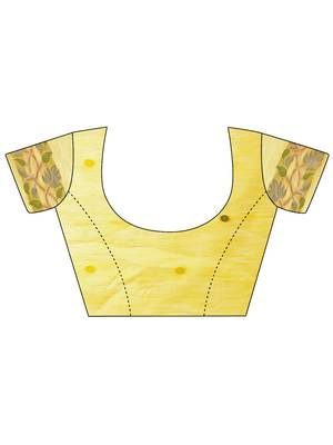 yellow color weaven flower linen cotton saree 5
