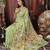 green color weaven flower linen cotton saree