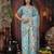 sky blue color weaven flower linen cotton saree