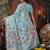 sky blue color weaven flower linen cotton saree