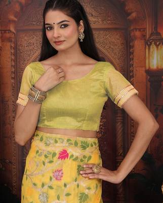 Yellow color weaven flower linen cotton saree 5
