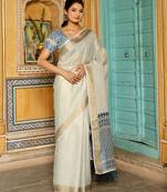 sky blue color woven border & pallu linen saree
