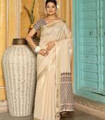 brown color woven border & pallu linen saree