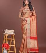 orange color zari border orgenza saree with blouse