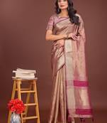 light pink color zari border orgenza saree with blouse