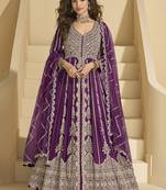 Wine embroidery codding sequence work with chinon silk anarkali suit