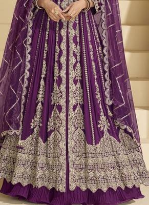 Wine embroidery codding sequence work with chinon silk anarkali suit 3