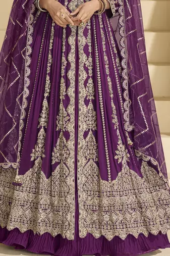 Wine embroidery codding sequence work with chinon silk anarkali suit