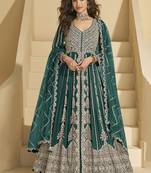 Dark teal embroidery codding sequence work with chinon silk anarkali & dupatta for women