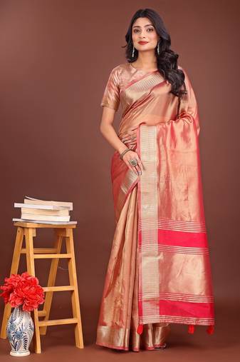 orange color zari border orgenza saree with blouse