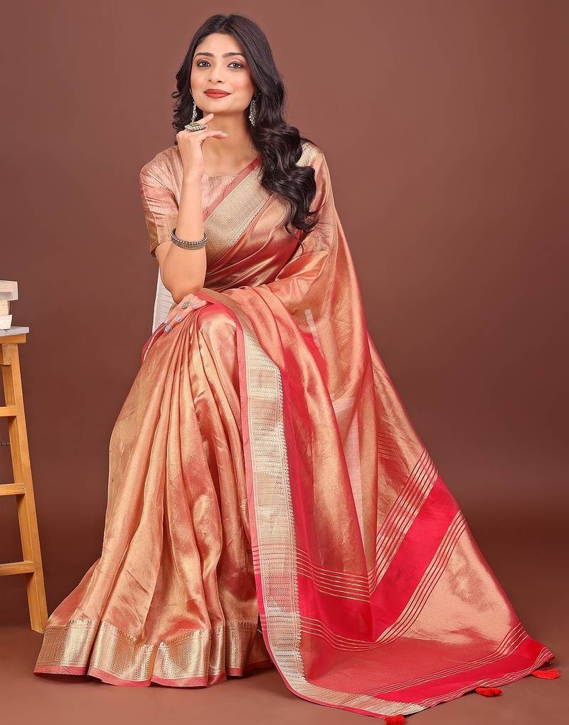 orange color zari border orgenza saree with blouse