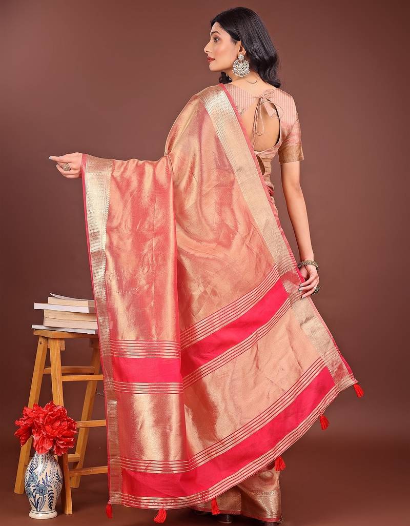 orange color zari border orgenza saree with blouse