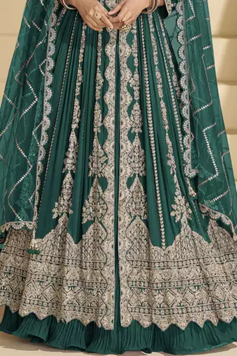 Dark teal embroidery codding sequence work with chinon silk anarkali & dupatta for women