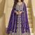 Dark purple embroidery codding sequence work with chinon silk anarkali style