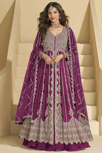 Rani embroidery codding sequence work with chinon silk anarkali for women