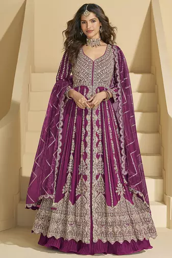 Rani embroidery codding sequence work with chinon silk anarkali for women