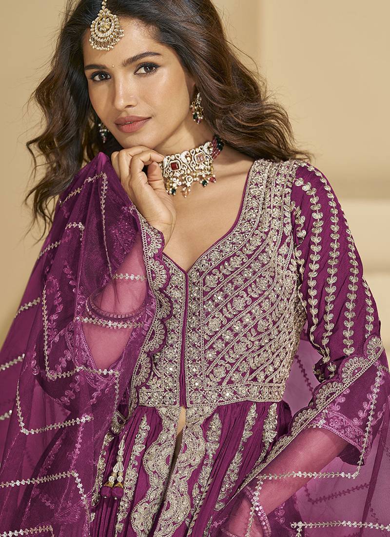 Rani embroidery codding sequence work with chinon silk anarkali for women