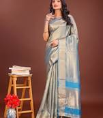 grey color zari border orgenza saree with blouse