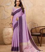 purple color solid linen cotton saree 