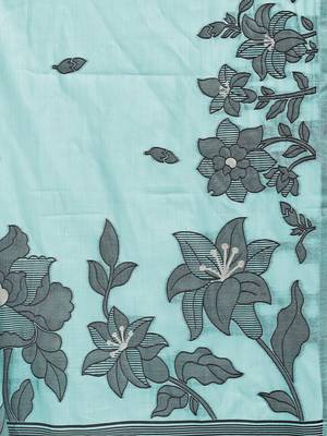sea green embroidred linen cotton saree 4