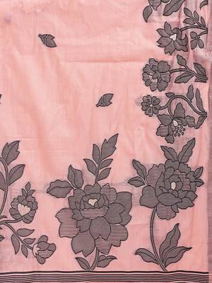 peach color embroidred linen cotton saree 4